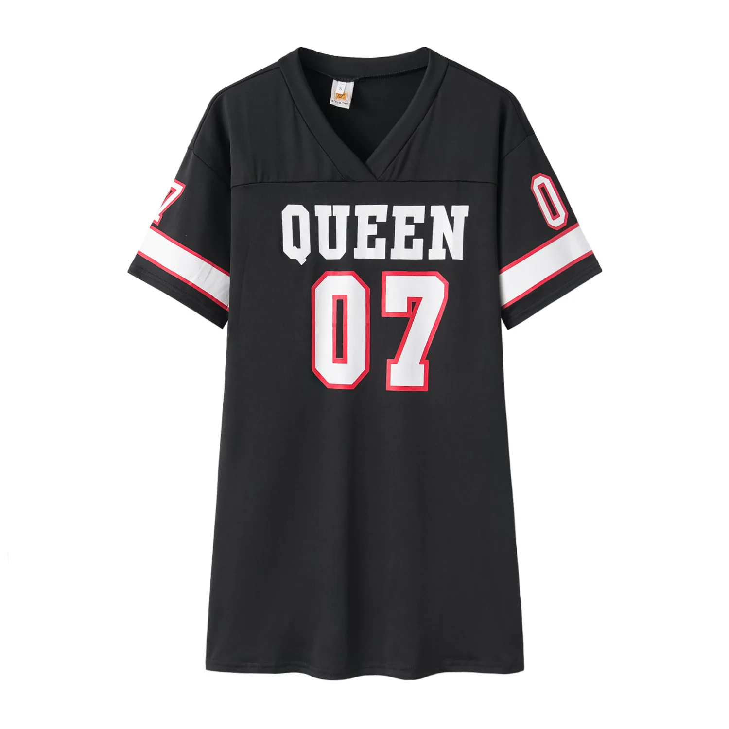 2025 New Fashion V-Neck Queen Letters Print Dress Short Sleeve Basketball Sporty Style Sexy Loose Female Clothing Streetwear
