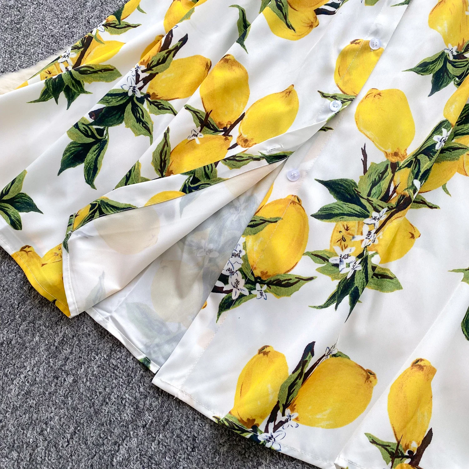 SINGREINY Lemon Print Beach Midi Dress Summer Women Spaghetti Strap A line Backless Split Korean Bohemian Floral Sundress