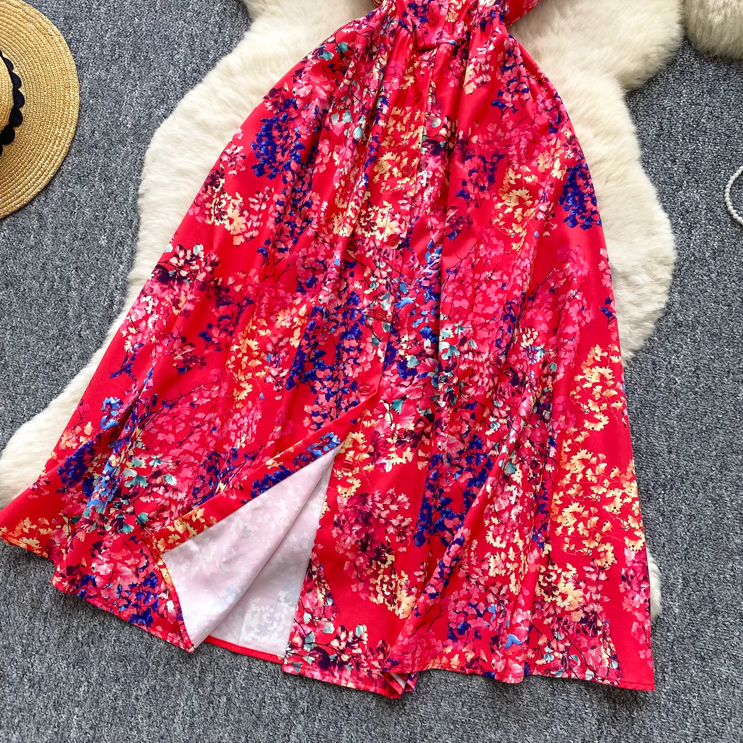 SINGREINY Lemon Print Beach Midi Dress Summer Women Spaghetti Strap A line Backless Split Korean Bohemian Floral Sundress