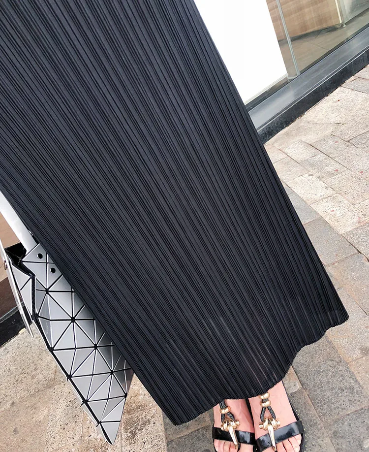 TIANPEI Miyake Pleated Women Dress Summer Elegant Casual Korean Basic Turtleneck Short Sleeve Long Dress Aesthetic Clothes