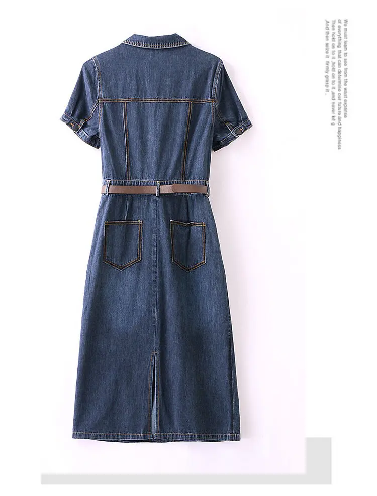 Short sleeved Denim Shirt Dress 2026 Women's New Summer Temperament Slim Dress With belt Casual Clothing