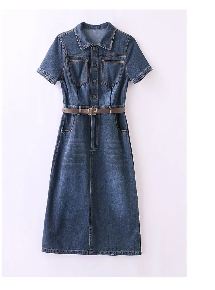 Short sleeved Denim Shirt Dress 2026 Women's New Summer Temperament Slim Dress With belt Casual Clothing