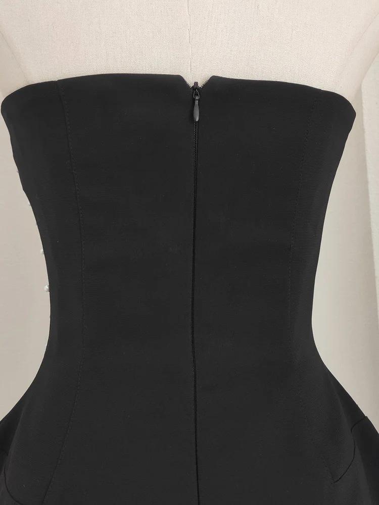 IEQJ French Style Diamond Spliced Party Mini Dresses For Women Slash Neck Sleeveless High Waist Black Female Dress 2026 3WQ6859