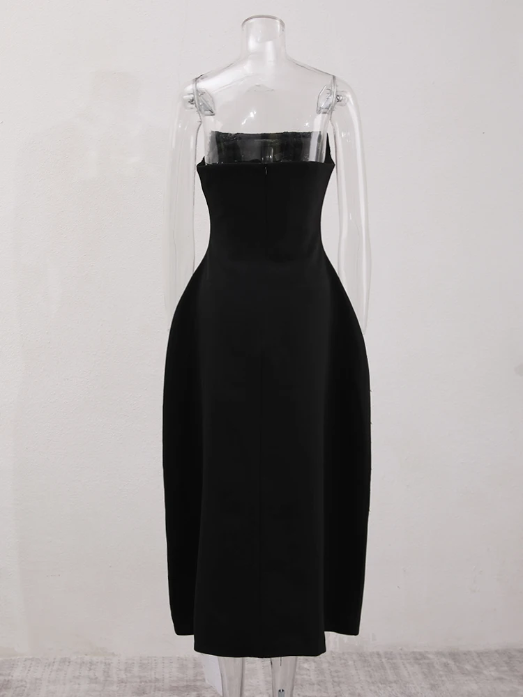 IEQJ French Style Diamond Spliced Party Mini Dresses For Women Slash Neck Sleeveless High Waist Black Female Dress 2026 3WQ6859