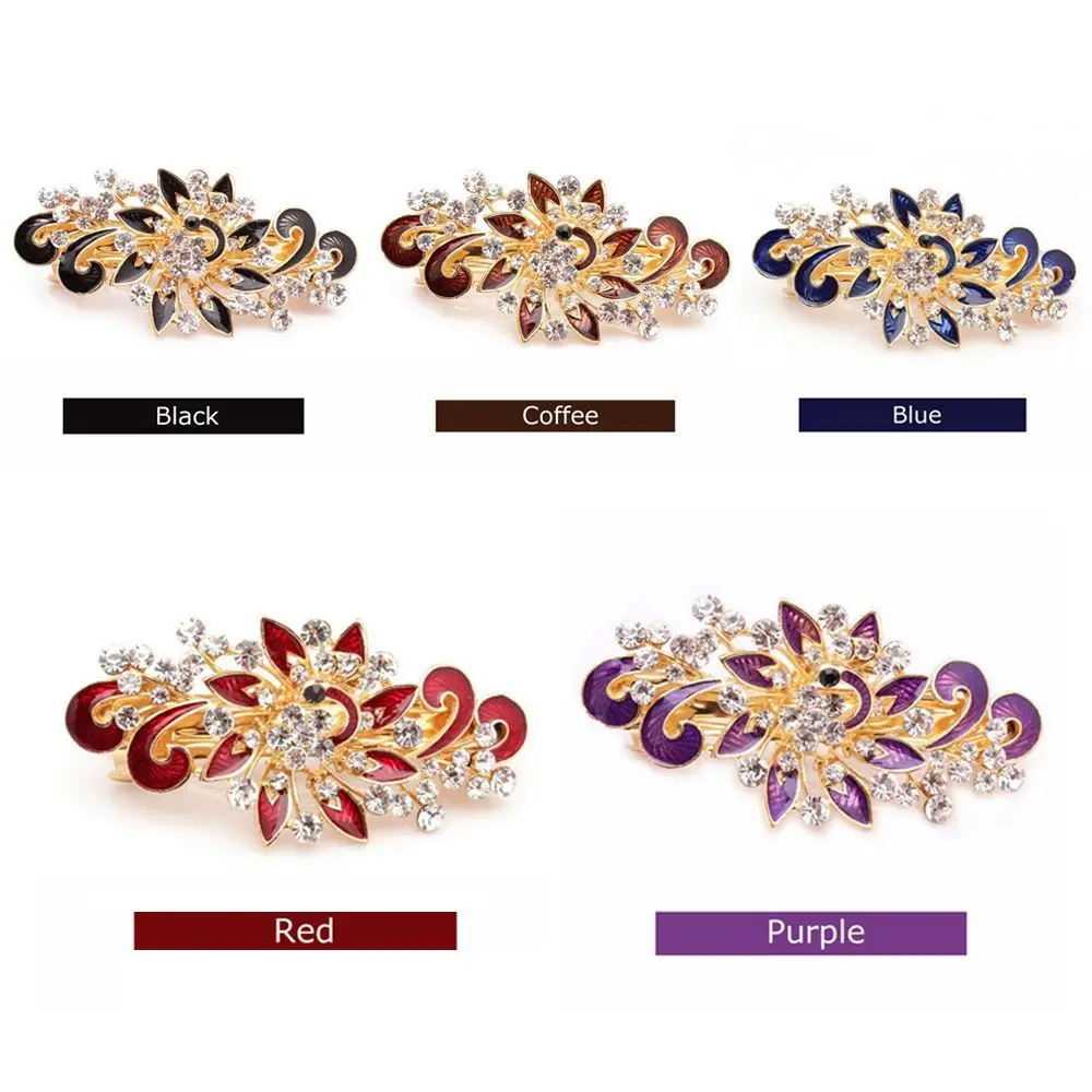 Accessories Women Girl Headwear Fashion Crystal Hair Clip Shinning Rhinestones Jewelry Peacock Hairpin