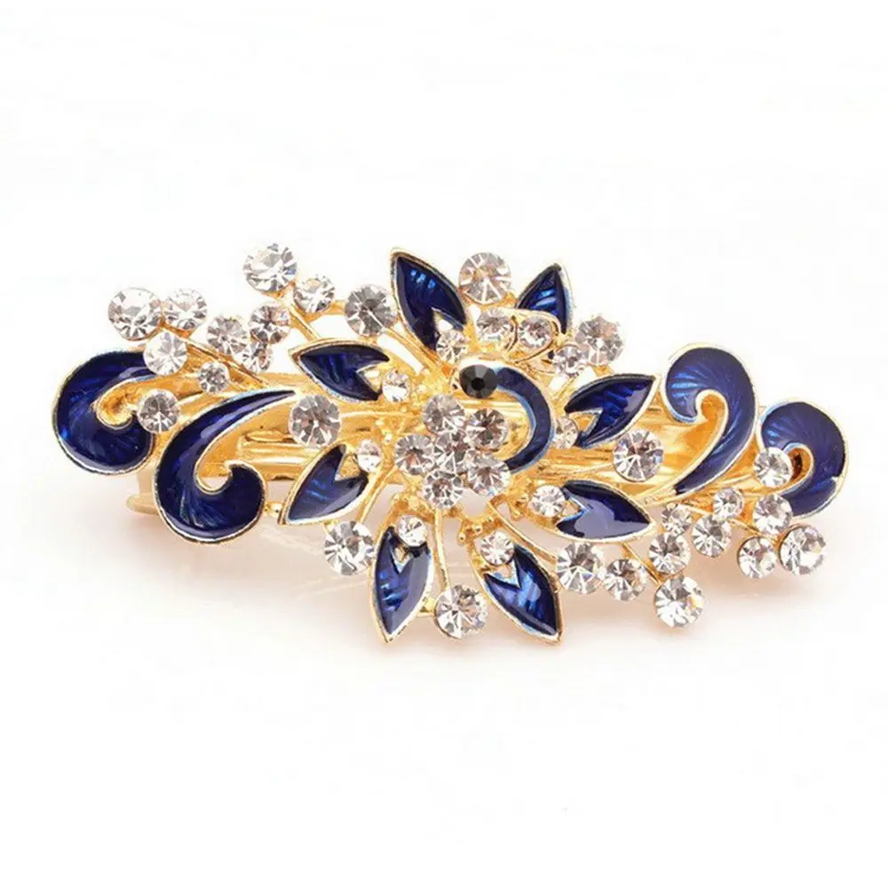 Accessories Women Girl Headwear Fashion Crystal Hair Clip Shinning Rhinestones Jewelry Peacock Hairpin