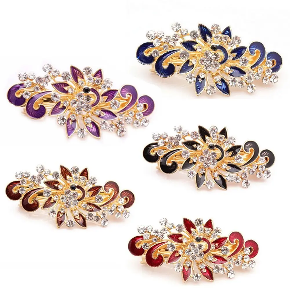Accessories Women Girl Headwear Fashion Crystal Hair Clip Shinning Rhinestones Jewelry Peacock Hairpin