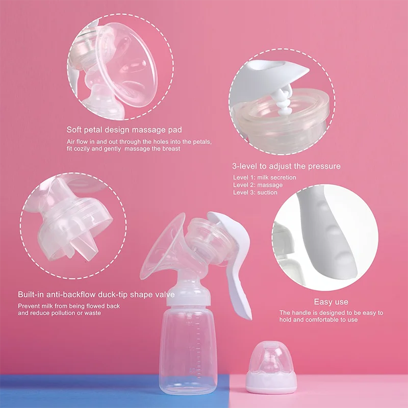 150ml Soft Breastmilk Collector Handsfree Silicone Manual Baby Breast Milk Pump 3 Level Adjustable Pressure for Breastfeeding