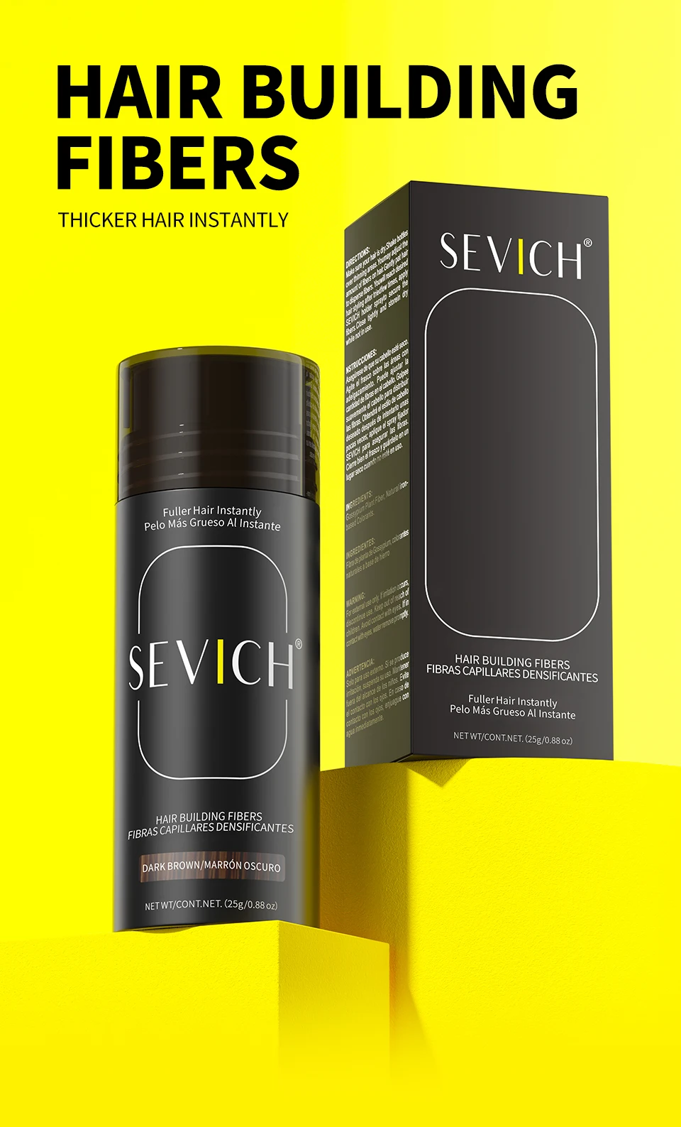 Sevich Hair Fibers Powder 25g Keratin Hair Building Fiber Thickening Powder – Instantly Thickens & Volumizes for All Hair Types