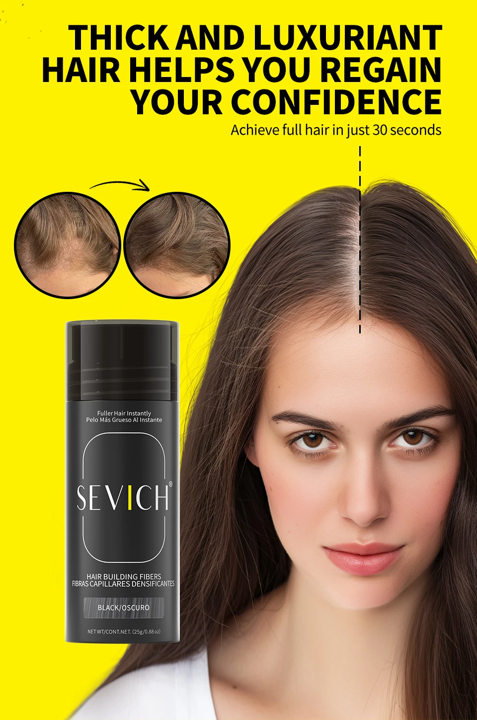 Sevich Hair Fibers Powder 25g Keratin Hair Building Fiber Thickening Powder – Instantly Thickens & Volumizes for All Hair Types