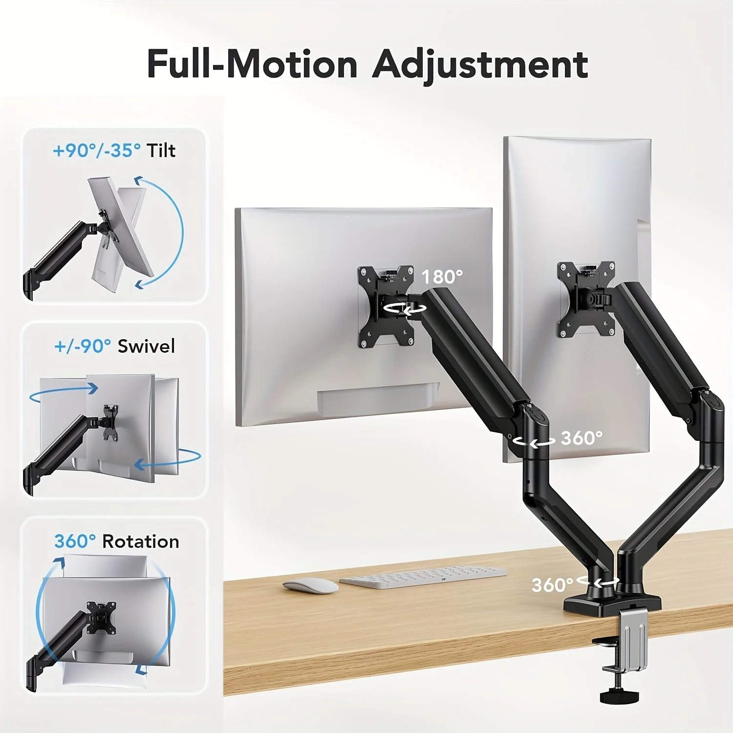 Dual Monitor Stand, Heavy Duty Adjustable Monitor Desk Mount for 2 Screens up to 32 Inches, Fully Adjustable Height, Tilt, Swivel, Rotate, Supports 17.6 lbs per Monitor Arm, Easy Installation