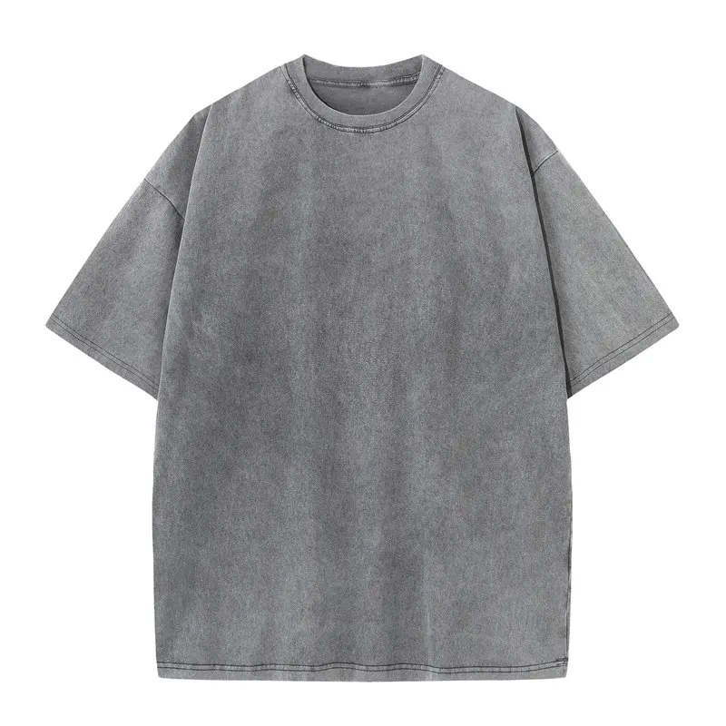 Summer 230g Retro Heavyweight Pure Cotton Round Neck T-shirt Custom Washed Loose Short Sleeved Oversize Men Top