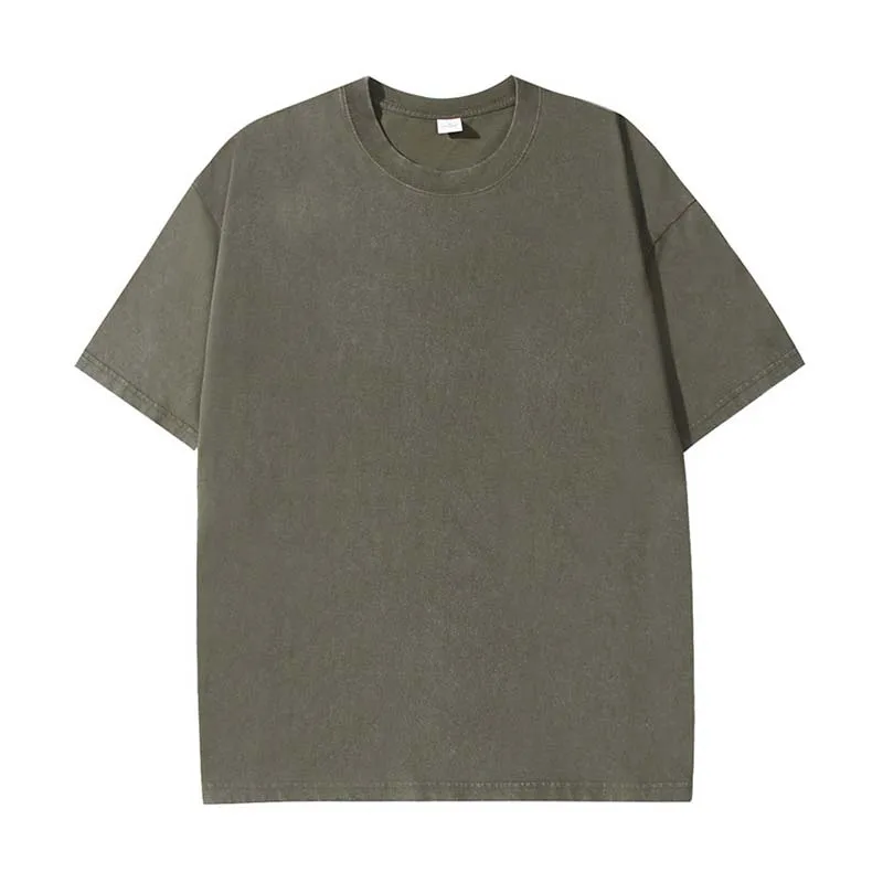 Summer 230g Retro Heavyweight Pure Cotton Round Neck T-shirt Custom Washed Loose Short Sleeved Oversize Men Top