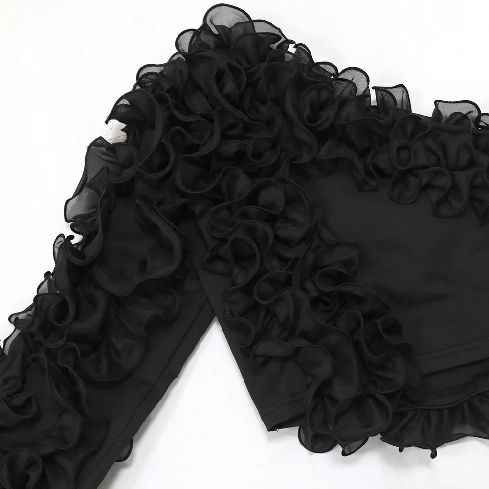 CM.YAYA Women Ruffles One Sleeve Skew Collar Tunic Blouse and Shirt Tops 2024 Summer Streetwear Night Club Party Beach Tops