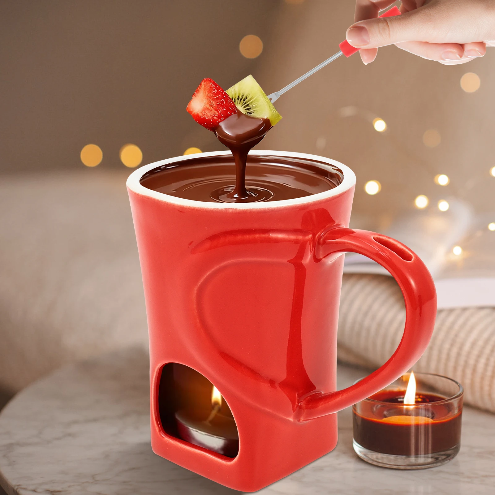 150ML Chocolate Fondue Cup European Candle Cup Ceramic Mug Heating Food Cheese Butter Coffee Mug With Fork Home Party Supplies