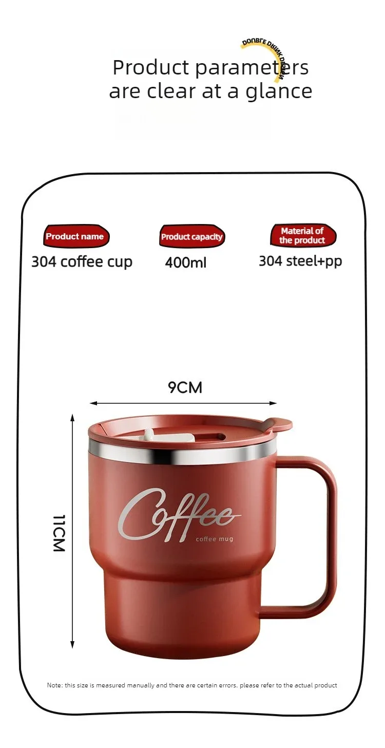 WORTHBUY 304 Stainless Steel Double Wall Insulated Coffee Cup With Handle Portable Students Leak-proof Water Cup Milk Coffee Mug