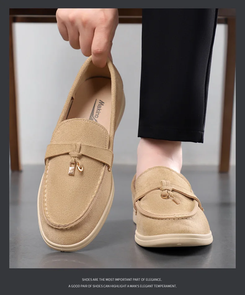 New Shoes for Man Suede Leather Casual Shoes Fashion Tassels Flat Driving Shoes Street Cool Lace-up Loafers
