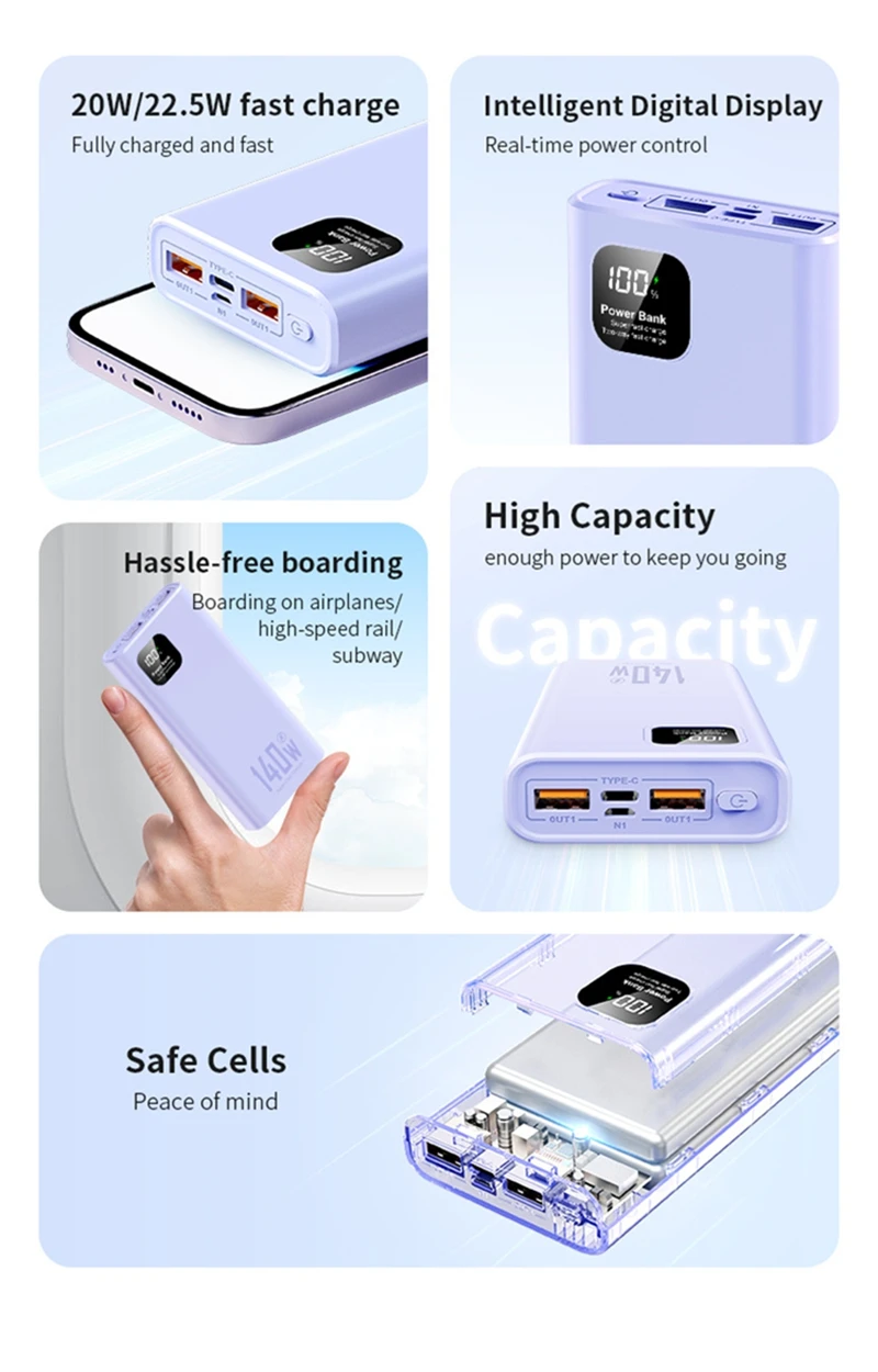 140w Power Bank 500000mah High Capacity Super Fast Charging Pd 20w Ccc Portable Battery Charger For Iphone Samsung Xiaomi 2026