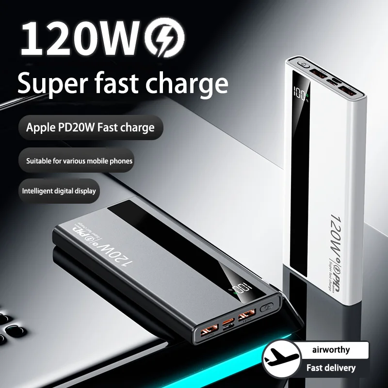 New 120W 200000mAh High Capacity Power Bank Super Fast Charging Power Bank Portable Battery Charger For iPhone Samsung Huawei