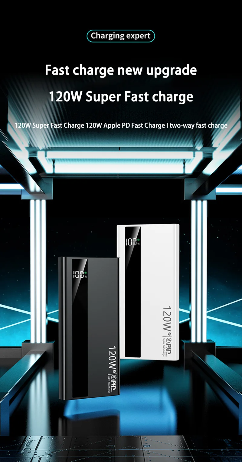 New 120W 200000mAh High Capacity Power Bank Super Fast Charging Power Bank Portable Battery Charger For iPhone Samsung Huawei