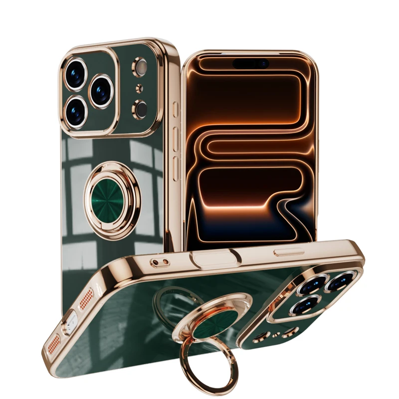 Plating Metal Ring Phone Case For iPhone 17 16 13 12 11 Pro Max Mini Silicone Cases For iPhone Air 15 14 Pro Max 16 Plus Cover