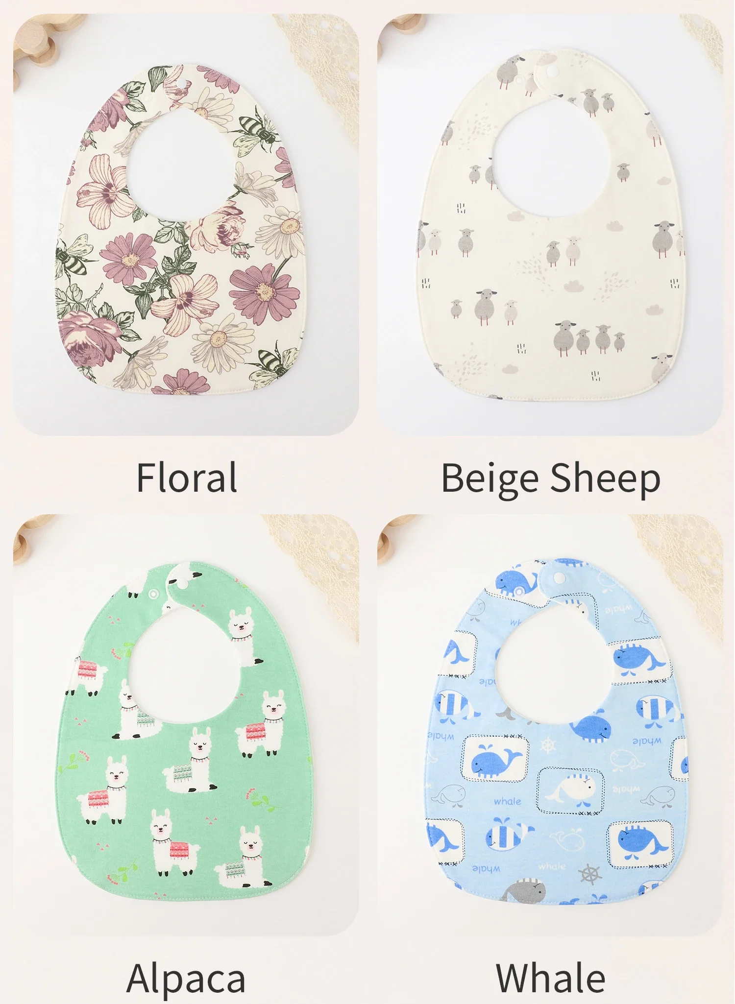 INSULAR Cotton Baby Bibs Reusable Saliva Towel Good Absorption Soft 100% Cotton Gauze Cartoon Print Adjustable Baby Feeding Bibs