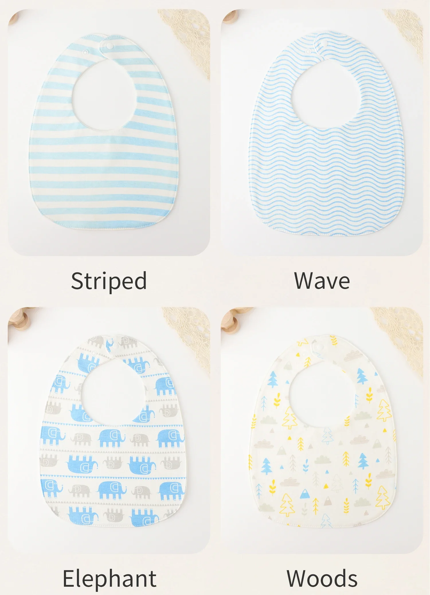 INSULAR Cotton Baby Bibs Reusable Saliva Towel Good Absorption Soft 100% Cotton Gauze Cartoon Print Adjustable Baby Feeding Bibs