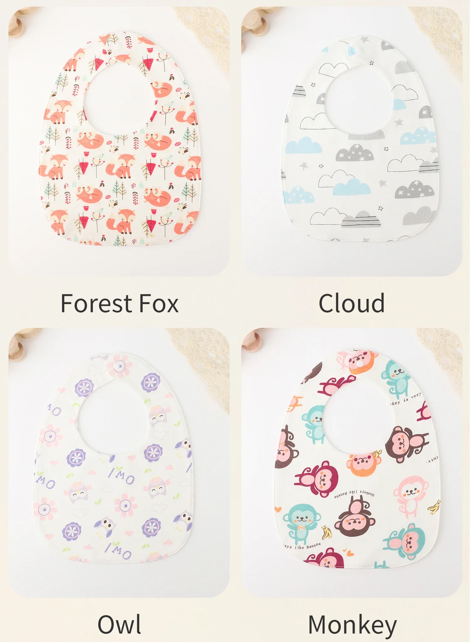 INSULAR Cotton Baby Bibs Reusable Saliva Towel Good Absorption Soft 100% Cotton Gauze Cartoon Print Adjustable Baby Feeding Bibs