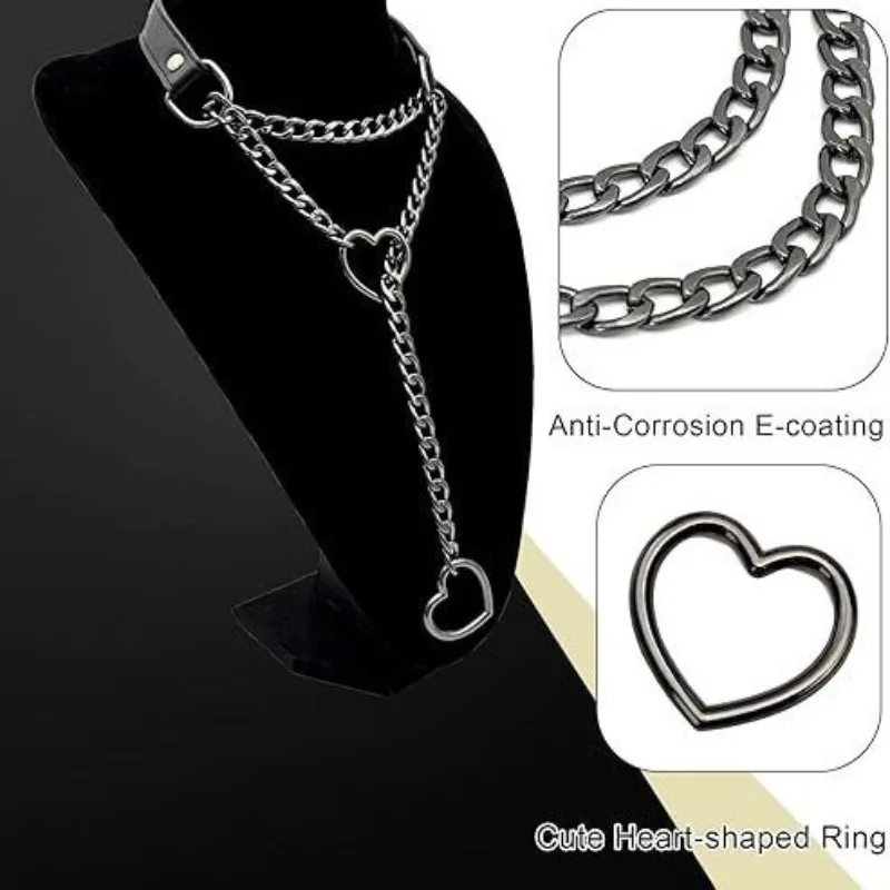 PU Leather Heart Slip Chain Stainless Steel Necklace Choker Collar For Women Goth Accessories Punk Gothic Harajuku Jewelry Gifts