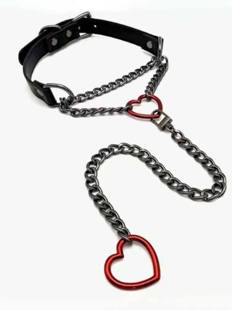 PU Leather Heart Slip Chain Stainless Steel Necklace Choker Collar For Women Goth Accessories Punk Gothic Harajuku Jewelry Gifts