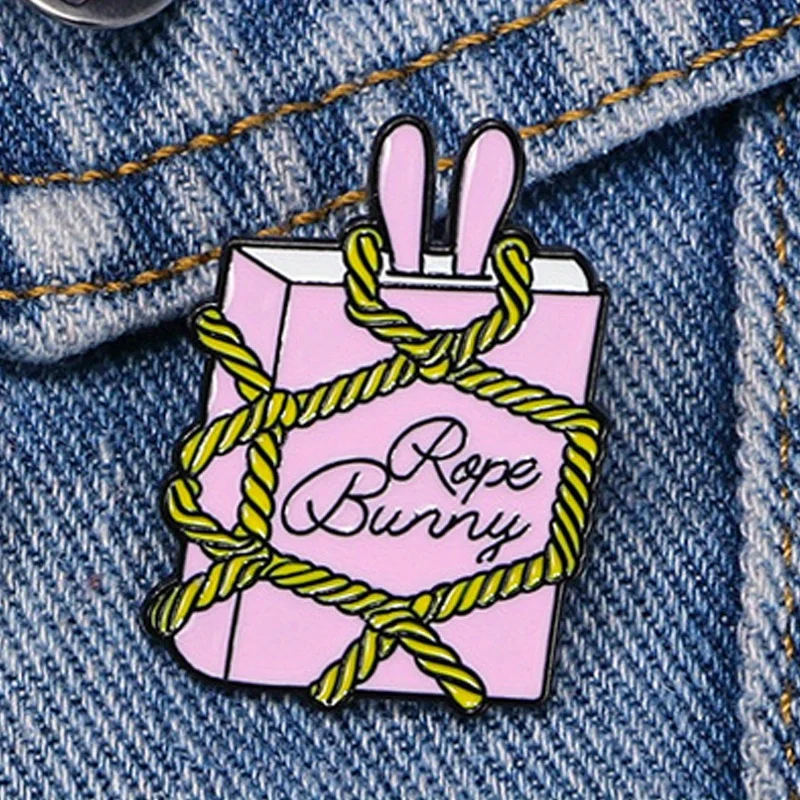 Cute "Rope Bunny" Book Brooch Funny Clothing Decoration Badges Accessory Pins Buckles