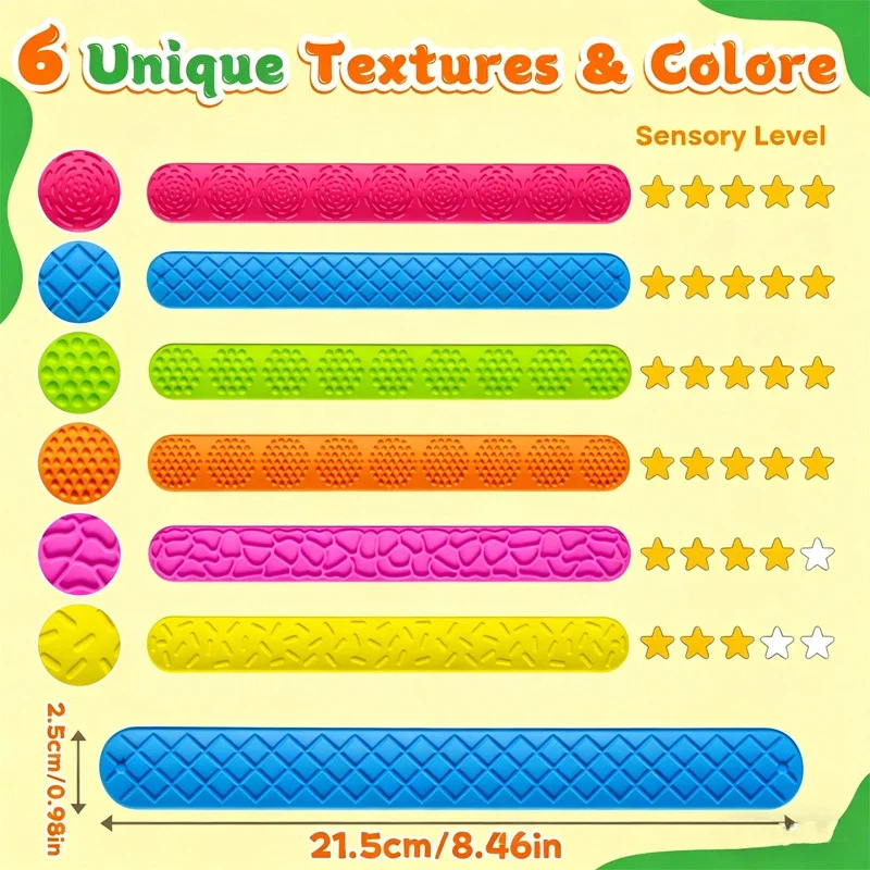 1/6Pcs Fidget Toys Slap Bracelets Textured Silicone Sensory Toys for Kids Autism Calming Sensory Toy for Fidgets Wristband