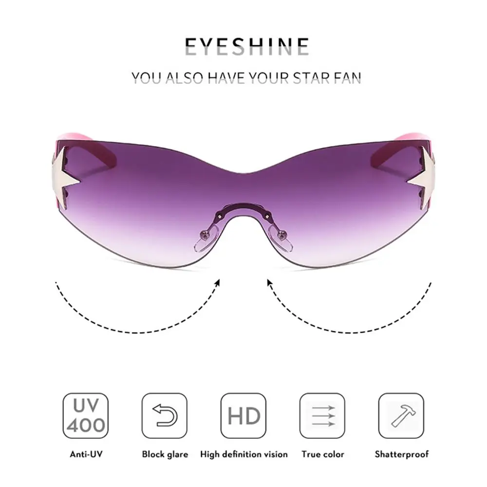 New Y2K Rimless Punk Sunglasses Goggle Women Men Luxury Brand Wrap Around Sun Glasses Five Star Eyewear Sports One Piece Shades