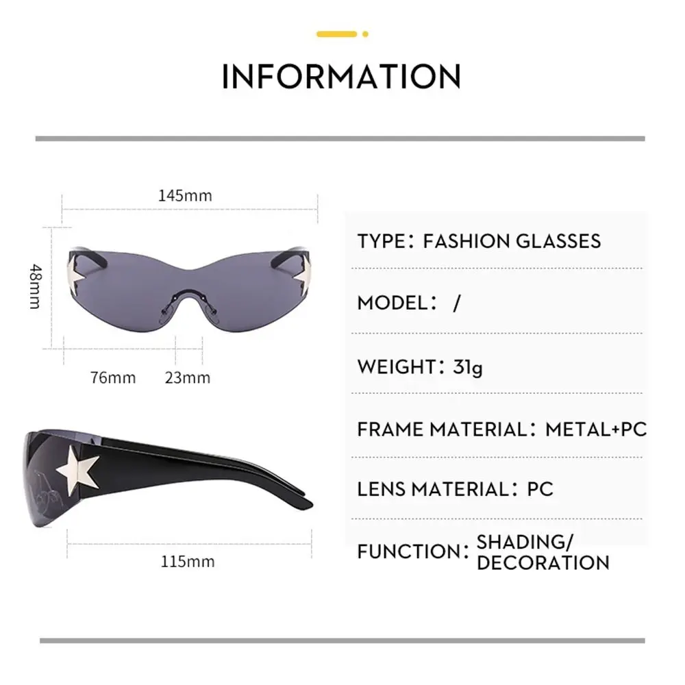 New Y2K Rimless Punk Sunglasses Goggle Women Men Luxury Brand Wrap Around Sun Glasses Five Star Eyewear Sports One Piece Shades
