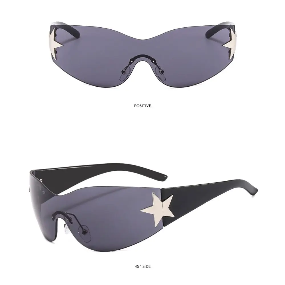 New Y2K Rimless Punk Sunglasses Goggle Women Men Luxury Brand Wrap Around Sun Glasses Five Star Eyewear Sports One Piece Shades