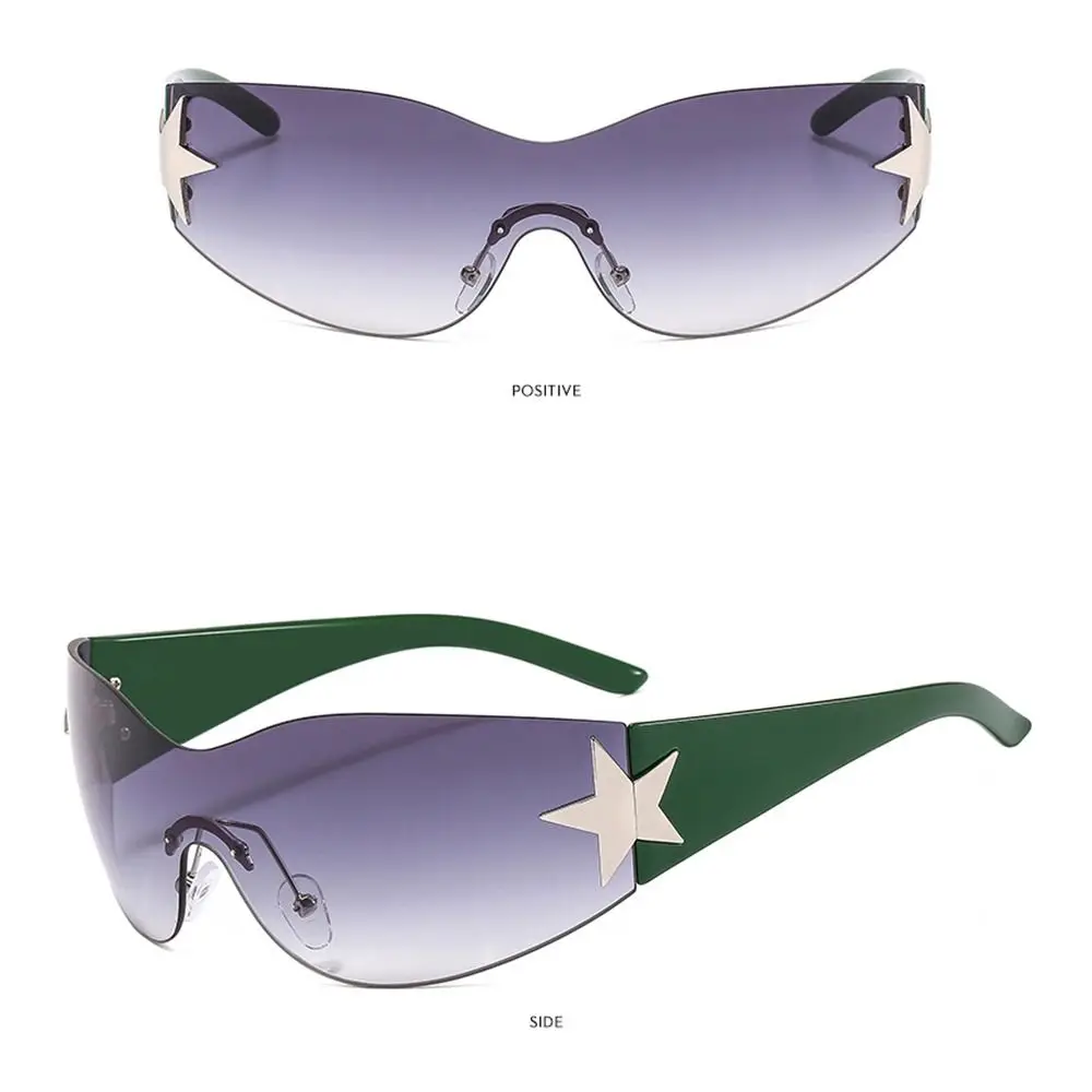New Y2K Rimless Punk Sunglasses Goggle Women Men Luxury Brand Wrap Around Sun Glasses Five Star Eyewear Sports One Piece Shades