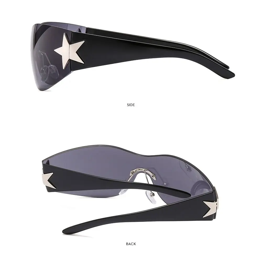 New Y2K Rimless Punk Sunglasses Goggle Women Men Luxury Brand Wrap Around Sun Glasses Five Star Eyewear Sports One Piece Shades