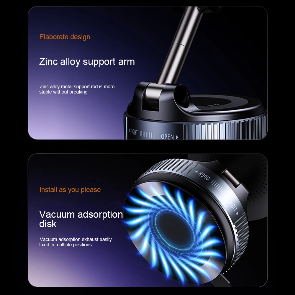 New Magnetic 15W Wireless Charger Car Phone Holder 360 Degree Rotation Foldable Suction Cup Navigation Phone Holder Bracket