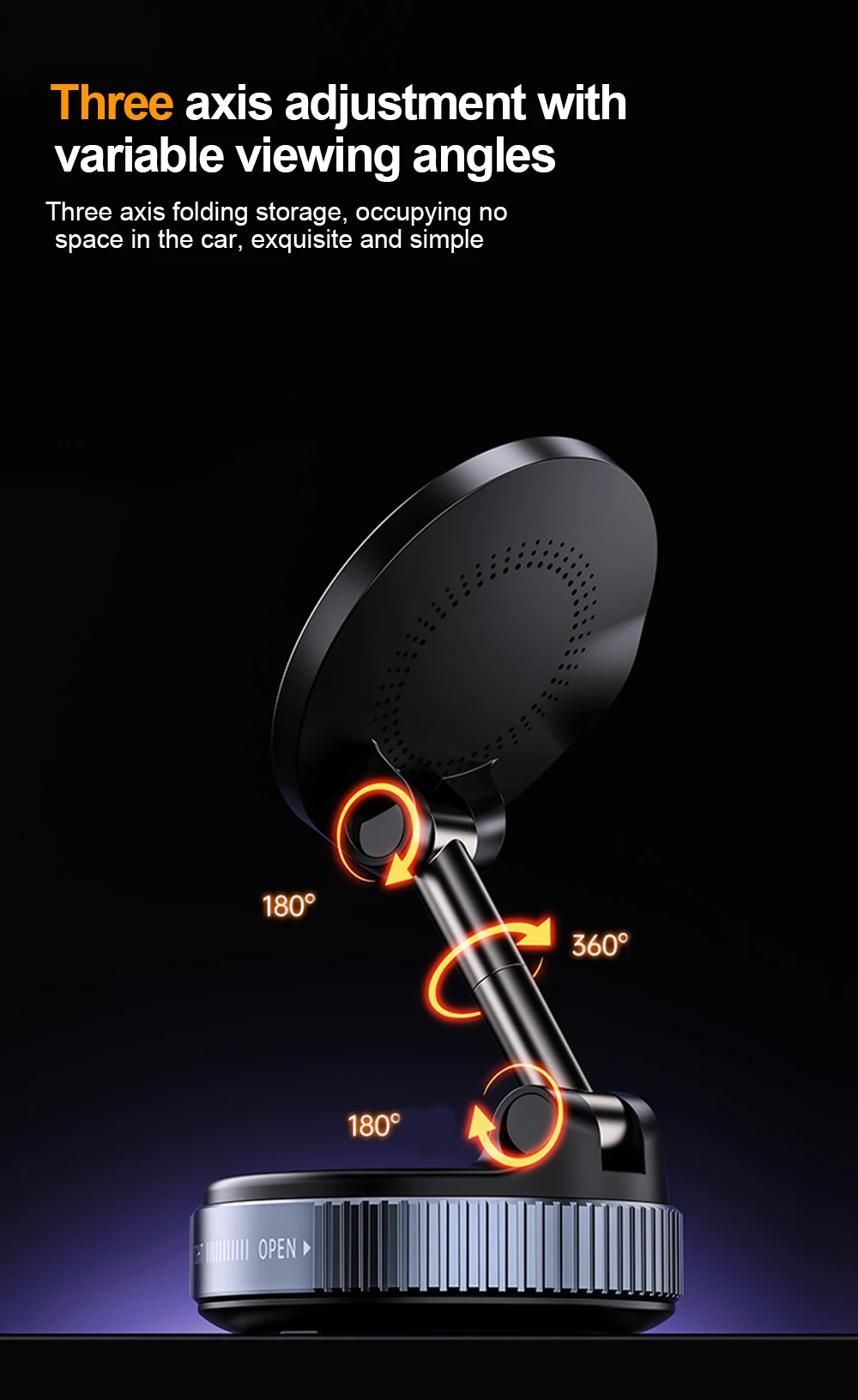 New Magnetic 15W Wireless Charger Car Phone Holder 360 Degree Rotation Foldable Suction Cup Navigation Phone Holder Bracket