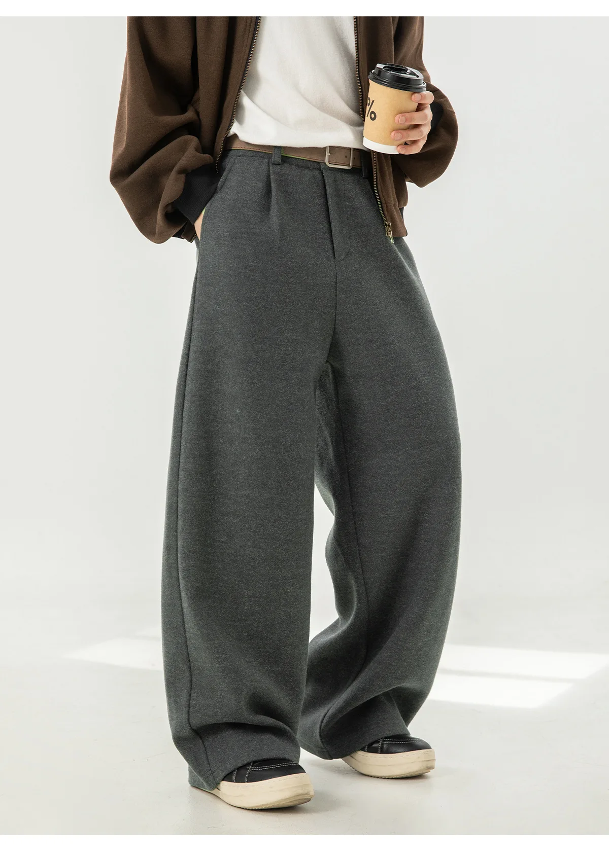 Japanese style New Fashion Men's Solid Color Casual Trendy Simple Baaic Heavy Duty Wide Leg Trousers Male Suit Pants Clothes
