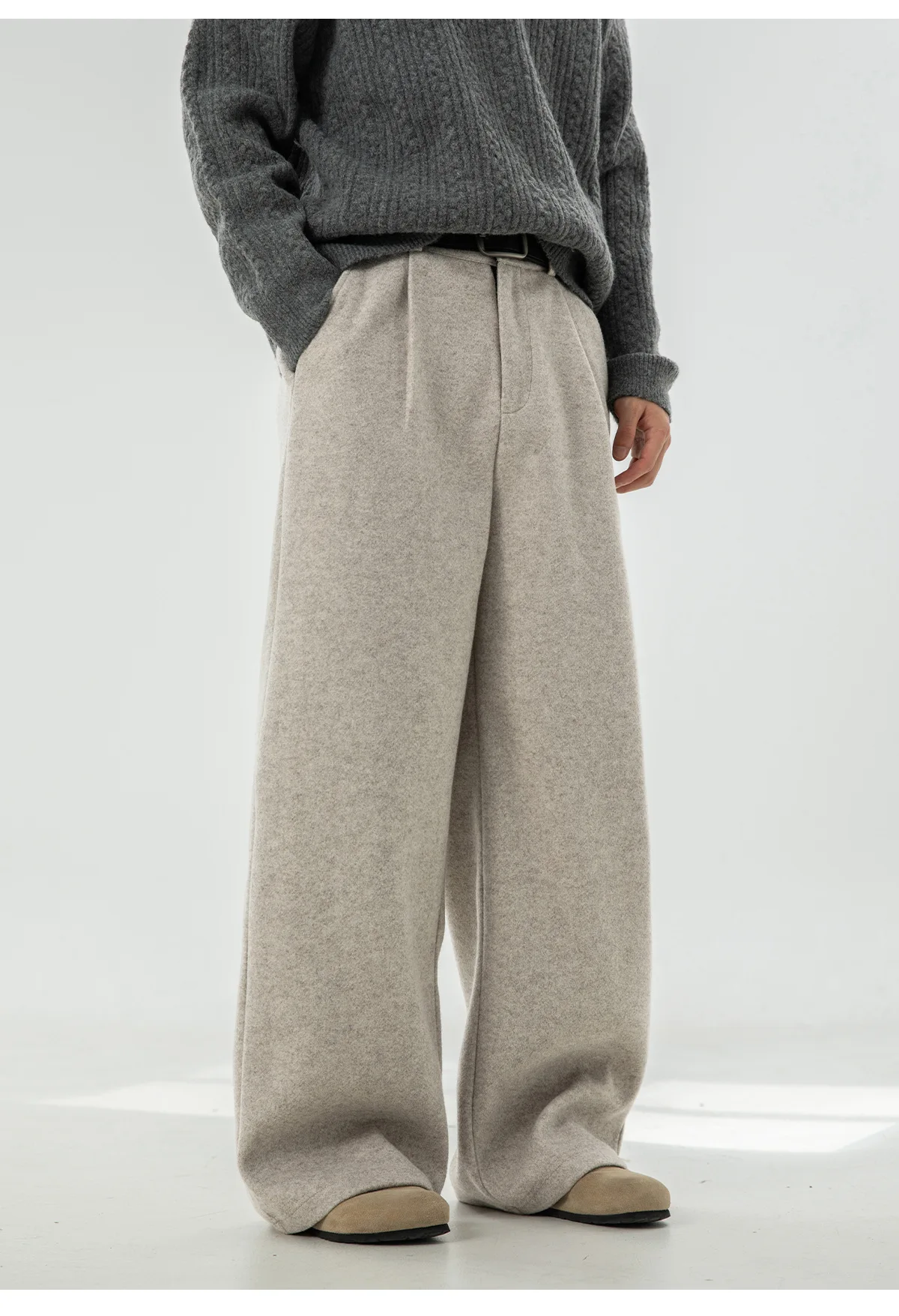Japanese style New Fashion Men's Solid Color Casual Trendy Simple Baaic Heavy Duty Wide Leg Trousers Male Suit Pants Clothes