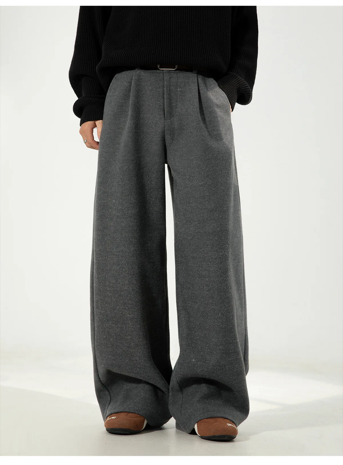 Japanese style New Fashion Men's Solid Color Casual Trendy Simple Baaic Heavy Duty Wide Leg Trousers Male Suit Pants Clothes