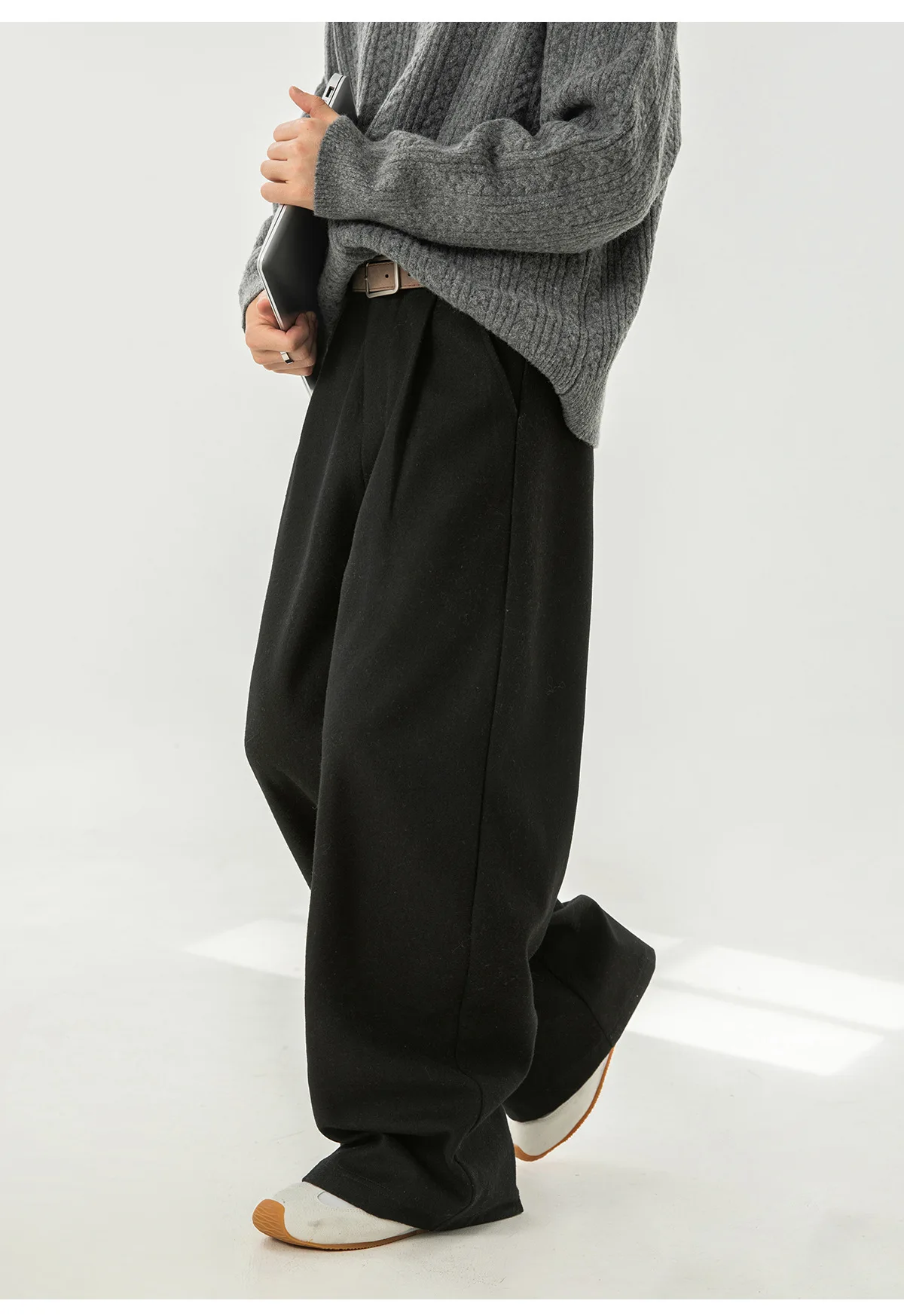 Japanese style New Fashion Men's Solid Color Casual Trendy Simple Baaic Heavy Duty Wide Leg Trousers Male Suit Pants Clothes