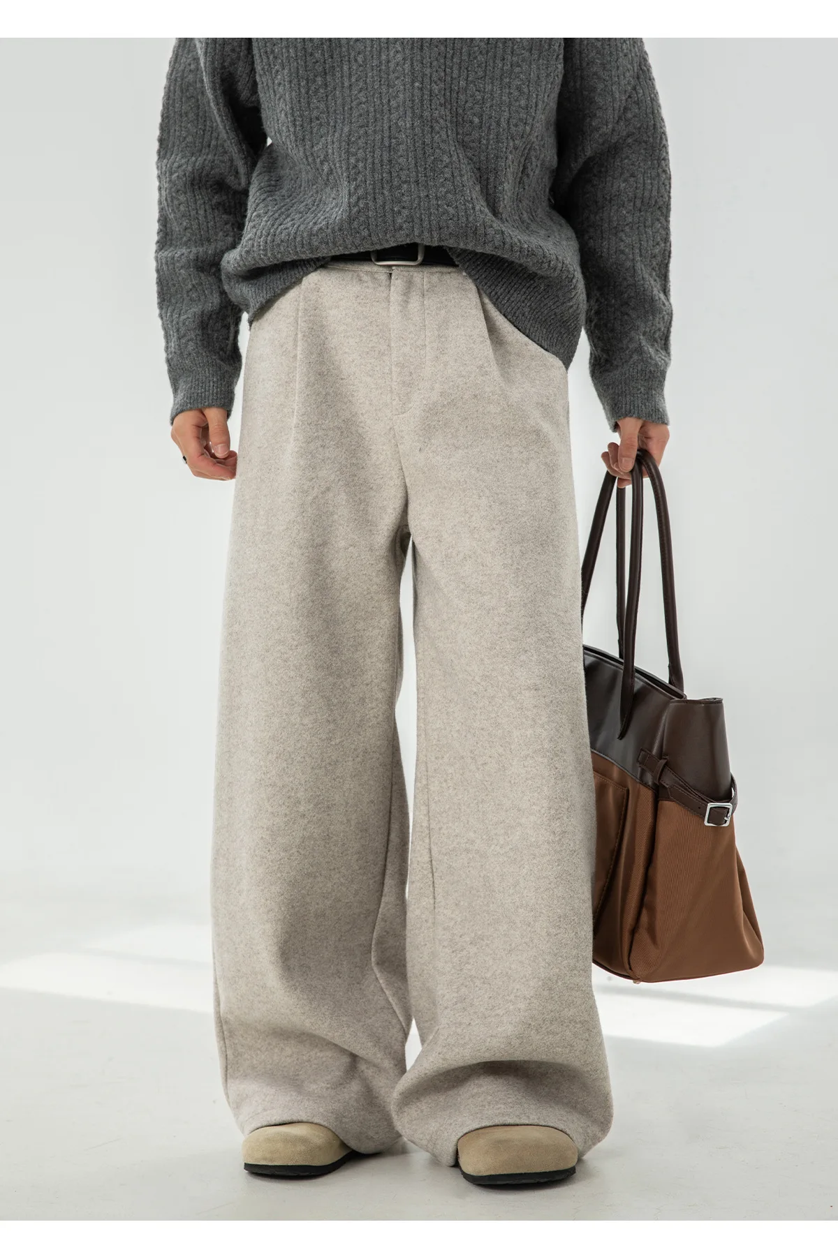 Japanese style New Fashion Men's Solid Color Casual Trendy Simple Baaic Heavy Duty Wide Leg Trousers Male Suit Pants Clothes