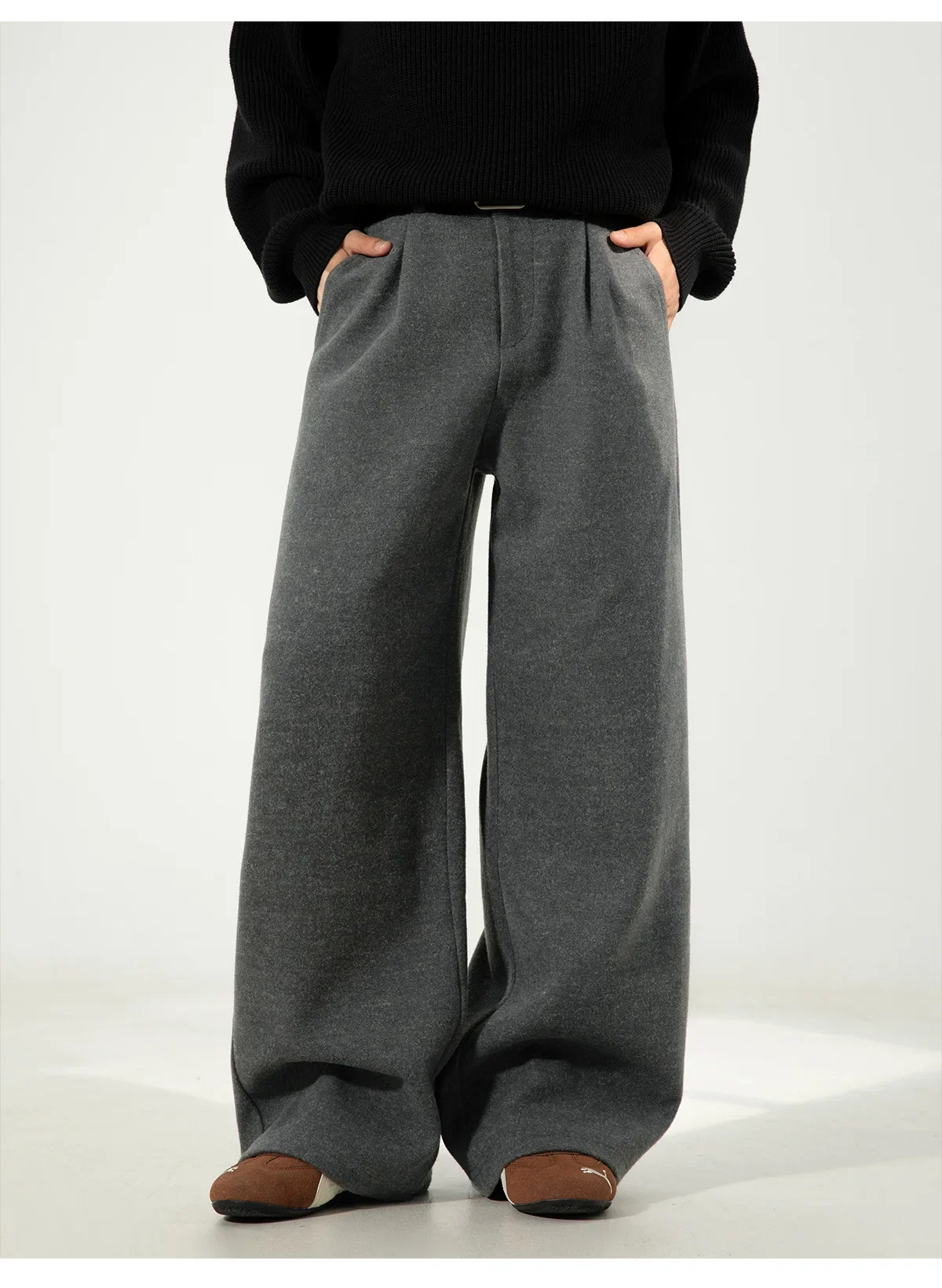 Japanese style New Fashion Men's Solid Color Casual Trendy Simple Baaic Heavy Duty Wide Leg Trousers Male Suit Pants Clothes