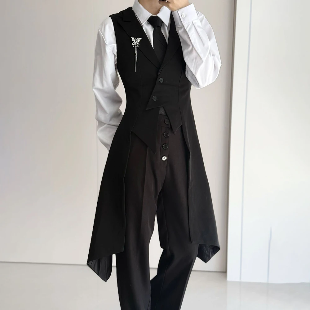 Mens British Swallowtail Slim Fit Mid Length Vest Streetwear Fashion Formal Stage Casual Suit Jacket Men'S Clothing 2026 New