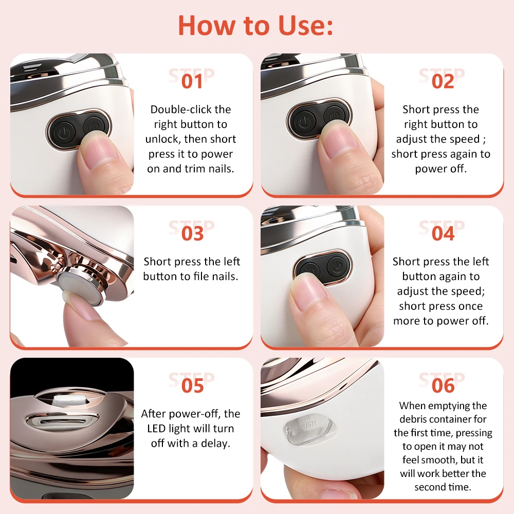 Electric Nail Clipper Cutter With LED Light Automatic Nail Grinder Trimmer For Baby Adult USB Mini Manicure Tools Nail Care