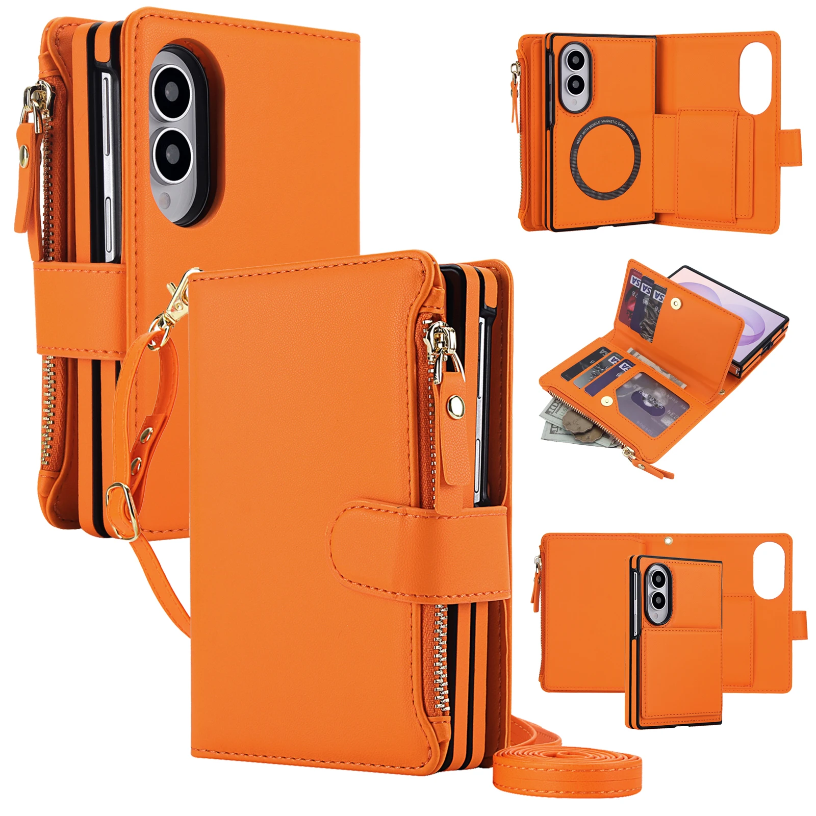Crossbody Cards Solt Wallet Flip Leather Case for Samsung Galaxy Z Fold8 Fold 8 Wide Shockproof for Magsafe Book Stand Cover