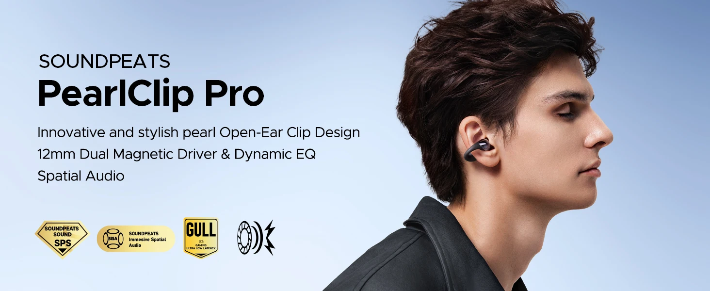 SoundPEATS PearlClip Pro Open Ear Earbuds Wireless Headphones Bluetooth 5.4 Earphones Ultra-Comfort Clip On Ear Buds 24 Hrs Play