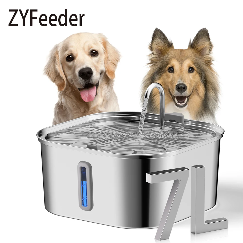 14L/7L Automatic Dog Water Fountain Stainless Steel Cat Pet Fountain with Window Silent Cat Dog Water Feeder( No 5V 1A Plug